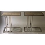 OCCASIONAL TABLES, a pair, Hollywood Regency style with driftwood tops and chrome frames,
