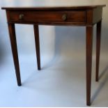 WRITING TABLE, George III mahogany and bow fronted with single frieze drawer,