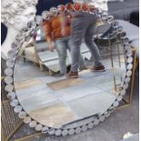 WALL MIRROR, contemporary design, mirrored bead frame, 90cm diam.