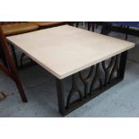 LOW TABLE, contemporary design, metal base, stone top, 100cm x 80cm x 38cm.