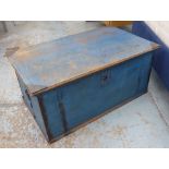 TRUNK, 19th century Swedish distressed blue painted pine with hinged top,