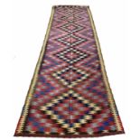 ANTIQUE VERAMIN KILIM RUNNER, 400cm x 118cm.