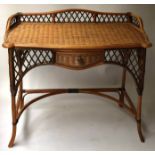 CONSOLE TABLE, Ralph Lauren style, dual colour rattan and cane, of serpentine form with drawer,