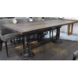 INDUSTRIAL STYLE DINING TABLE, with a rectangular reclaimed wooden top, 210cm L x 77cm H x 100cm D.