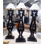 TABLE LAMPS, a set of three, contemporary Country House design, with shades, 100cm H.