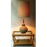 TABLE LAMP AND TABLE, 1950's, ceramic in the form of a cane basket,