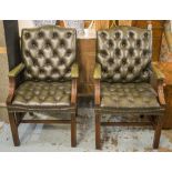 GAINSBOROUGH ARMCHAIRS, a pair, Georgian style in green leather, 63cm W.