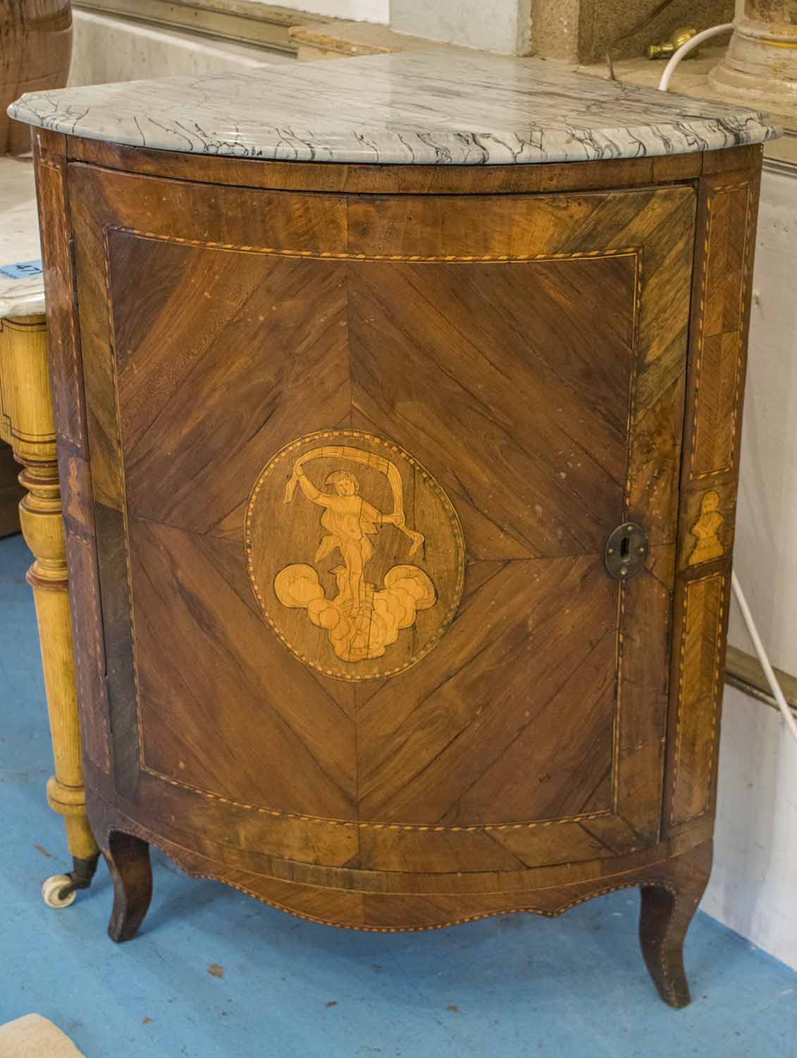 ENCOIGNURE, 18th century Italian fruitwood and walnut,