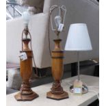 TABLE LAMPS, a collection of three, one with shade, 65cm at tallest.