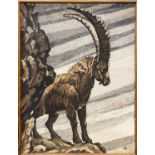 20th CENTURY SCHOOL 'An Ibex on a Rock', sand and acrylic on canvas, signed bottom right,
