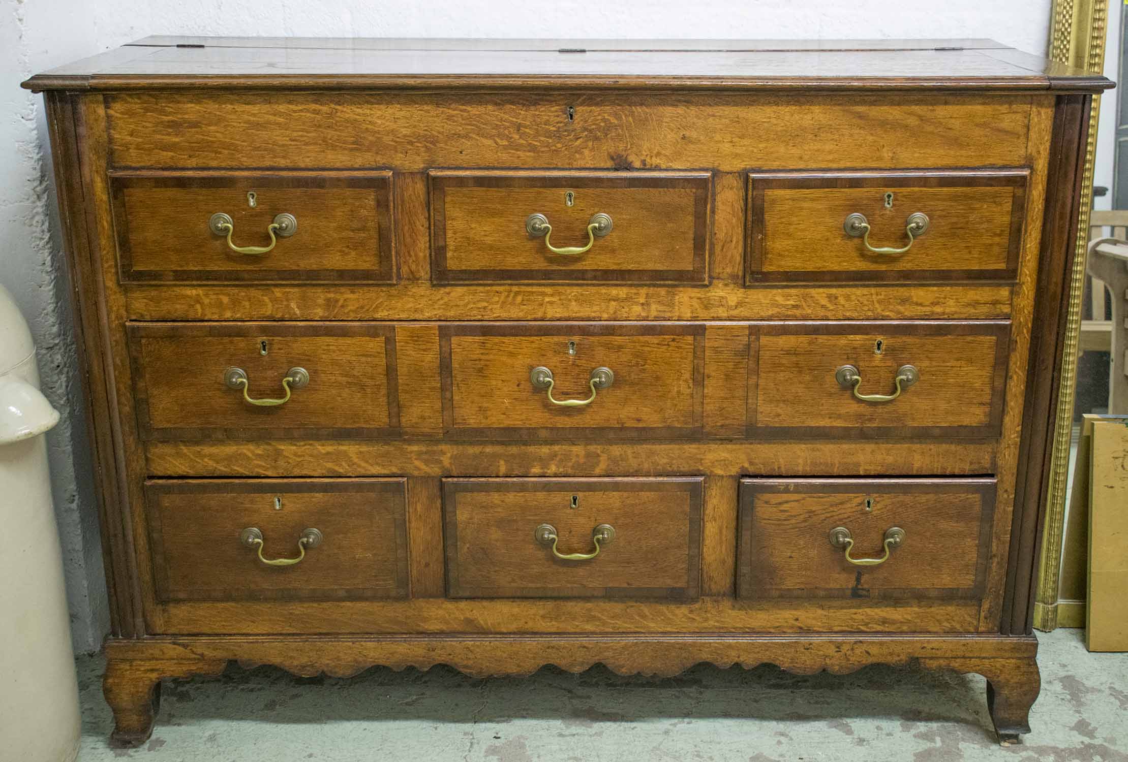 MULE CHEST, George III Lancashire oak and mahogany crossbanded, circa 1780,