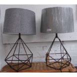 TABLE LAMPS, a pair, geometric contemporary design, with shades, 69cm H.