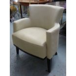 TUB CHAIR, contemporary design, ivory leather on ebonised base, 40cm H.