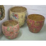 PAPIER MACHÉ JARDINIERES, three similar Chinese of graduated sizes and floral design,