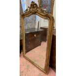 OVERMANTEL MIRROR, French, circa 1870, giltwood and gesso, with etched frame and shell crest,