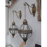 WALL HANGING CANDLE LANTERNS, a pair, French provincial style, 80cm Drop approx.