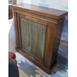 SIDE CABINET, Victorian mahogany with a brass lattice door, 86cm x 29cm x 103cm H.