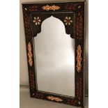 MOROCCAN WALL MIRROR, bone, silver metal and faux tortoiseshell arched frame, 100cm x 61cm.