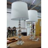 TABLE LAMPS, a pair, French Art Deco style lead crystal, with shades, 87cm Tall.