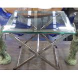 SIDE TABLE, contemporary design, x framed support with tempered glass top, 60cm x 45cm x 60cm.