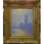 After CLAUDE MONET 'The Houses of Parliament', oil on canvas laid on board, 51cm x 40cm framed.