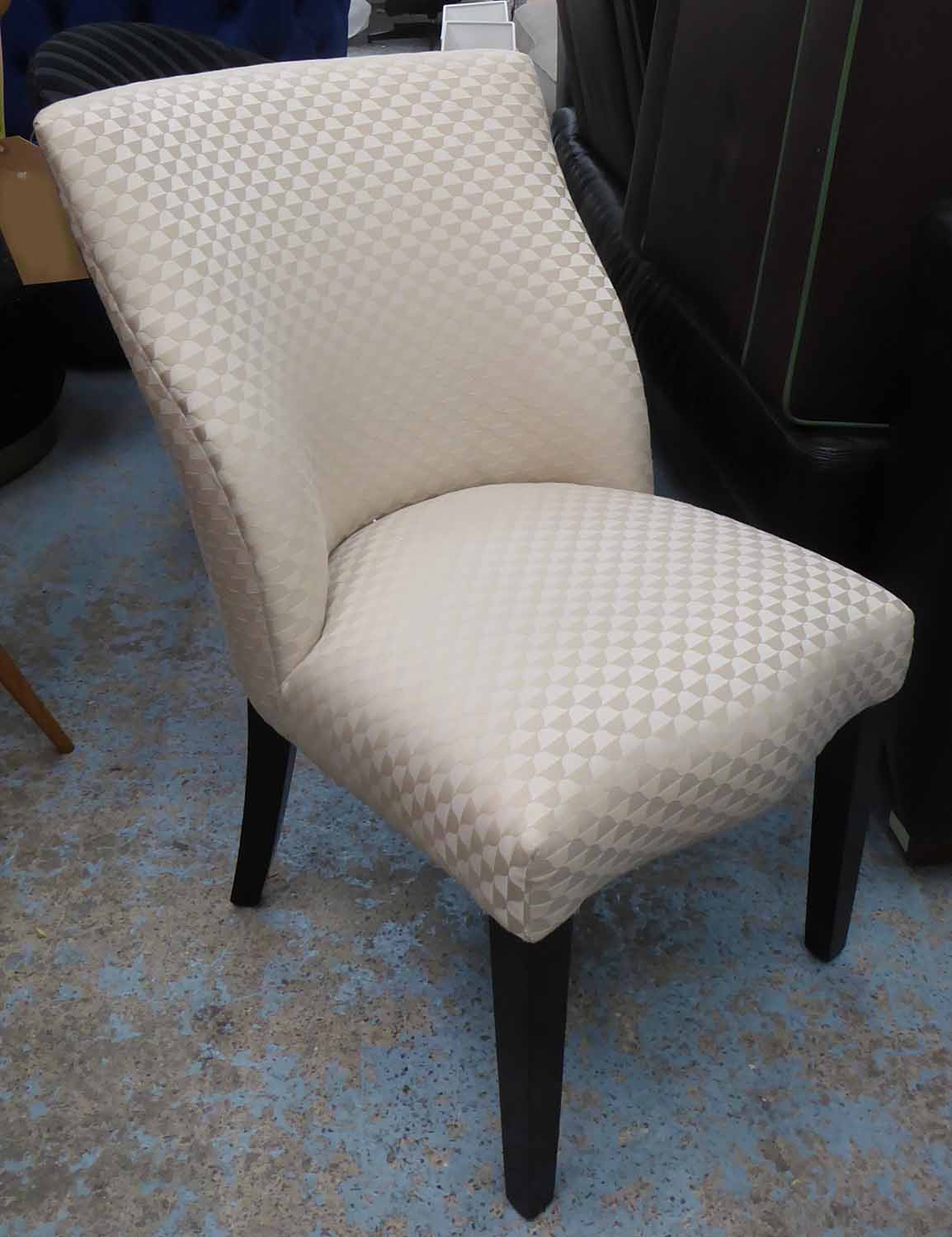 SIDE CHAIR, contemporary design, patterned fabric, ebonised supports, 86cm H.