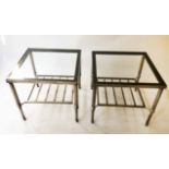 LAMP TABLES, a pair, Regency style silvered metal,