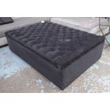 OTTOMAN, contemporary design, black fabric upholstered with button detail, 150cm x 100cm x 41cm.