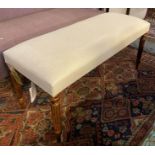 WINDOW SEAT, beech in English Country House style with cream fabric, 100cm x 40cm.