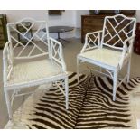 'BAMBOO' ARMCHAIRS, two, Regency design white painted faux bamboo, 93cm H x 50cm x 56cm.