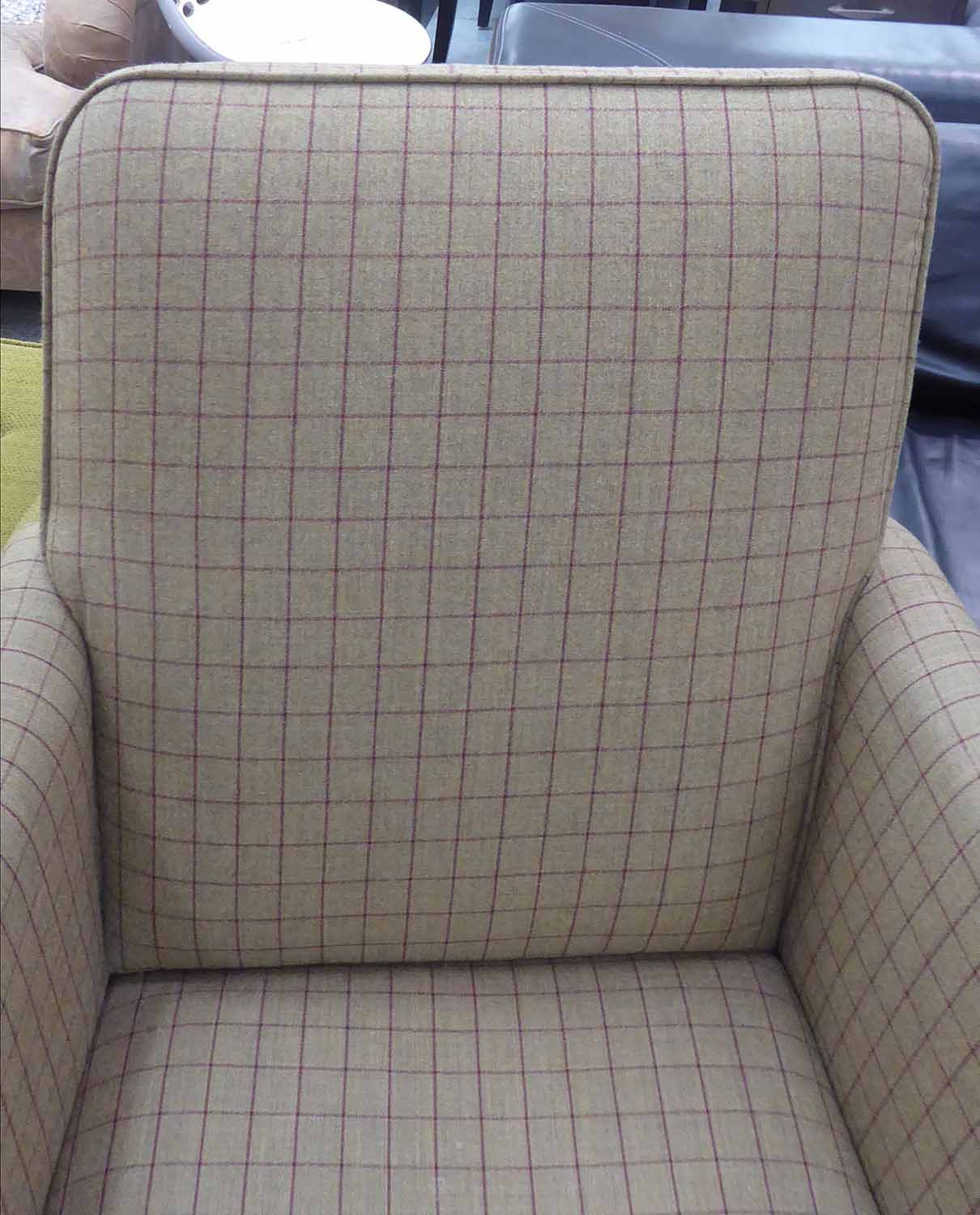 ARMCHAIRS, a pair, each with gold and red checked upholstery, 78cm W x 91cm H. - Image 2 of 2