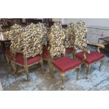 BANQUETING CHAIRS, a set of eight, Rococo revival style, gilt finish, including two carvers,