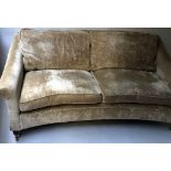 SOFA, bowfront, oyster velvet upholstered, with two feather filled back and seat cushions.