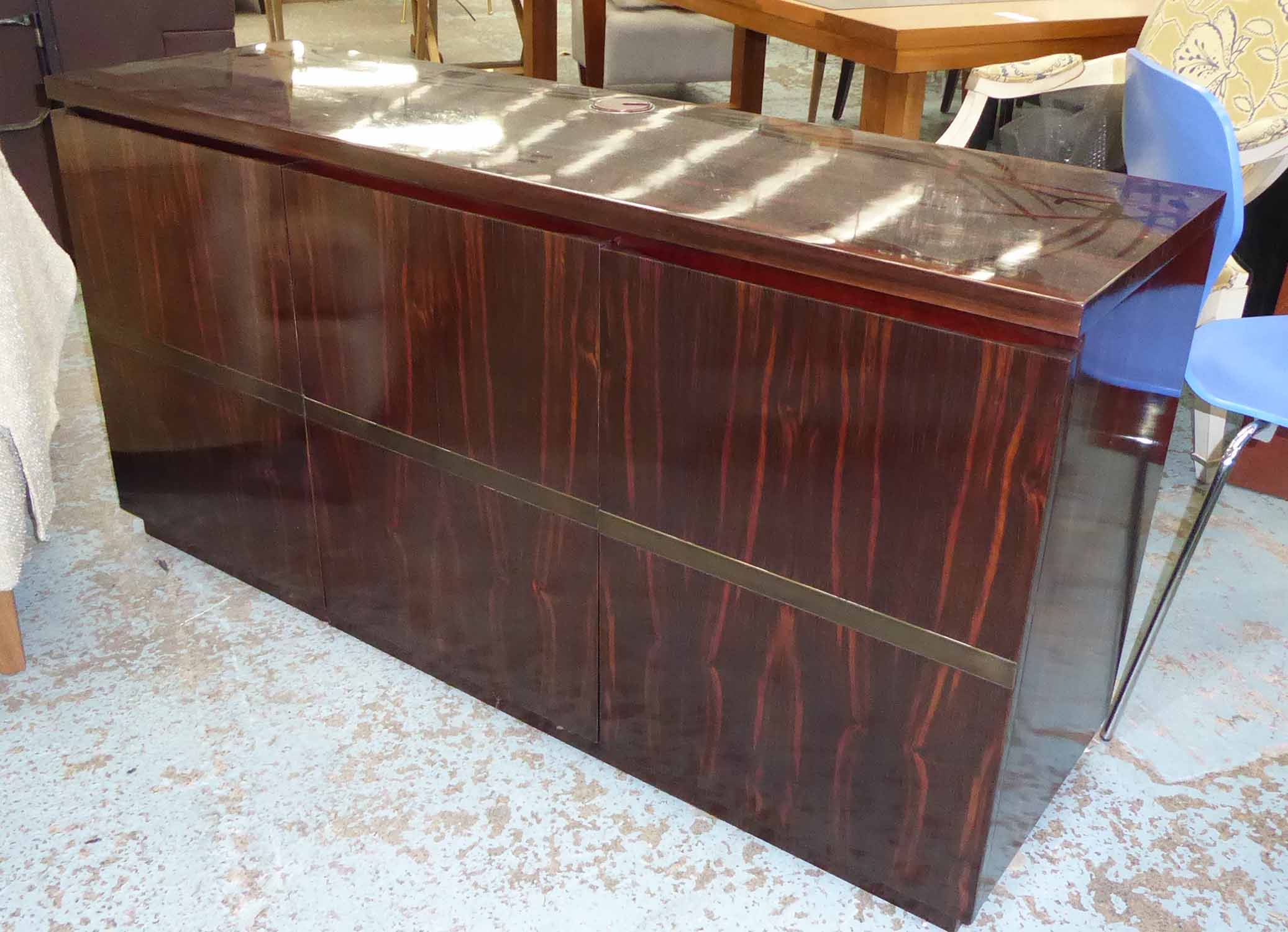 MEDIA CABINET, contemporary design, with brass accent, 150cm x 45cm x 75cm.