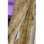 CURTAINS, a pair, in a floral silk fabric, lined and interlined,