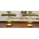 DESK LAMPS, a pair, brass and fully adjustable, 35cm H.