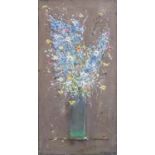 KEN DAVIS 'Bluebells with Mixed Flowers', acrylic on board, 122cm x 53cm.