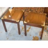 LOW TABLES, a pair, campaign style mahogany and brass bound each rectangular, 46cm x 42cm x 35cm H.