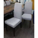 DINING CHAIRS, a set of eight, high backs, 46cm W x 105cm H.
