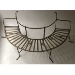 TREE BENCH, early 19th century wrought iron with slatted seat and scroll detail uprights,
