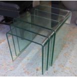 NEST OF TABLES, a set of three, contemporary design, tempered glass, 41cm largest.