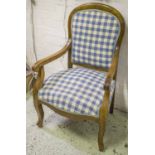 FAUTEUIL, Louis Philippe walnut in blue and white check fabric, 59cm W.