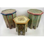 MOROCCAN OCCASIONAL TABLES, two, vintage hand painted, 43cm H x 33cm x 33cm,