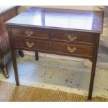 SIDE TABLE, 19th century mahogany of two short and one long drawer, 75cm H x 89cm x 63cm.