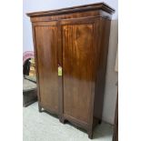 WARDROBE, Edwardian mahogany and satinwood inlaid with two doors enclosing hanging rails and hooks,