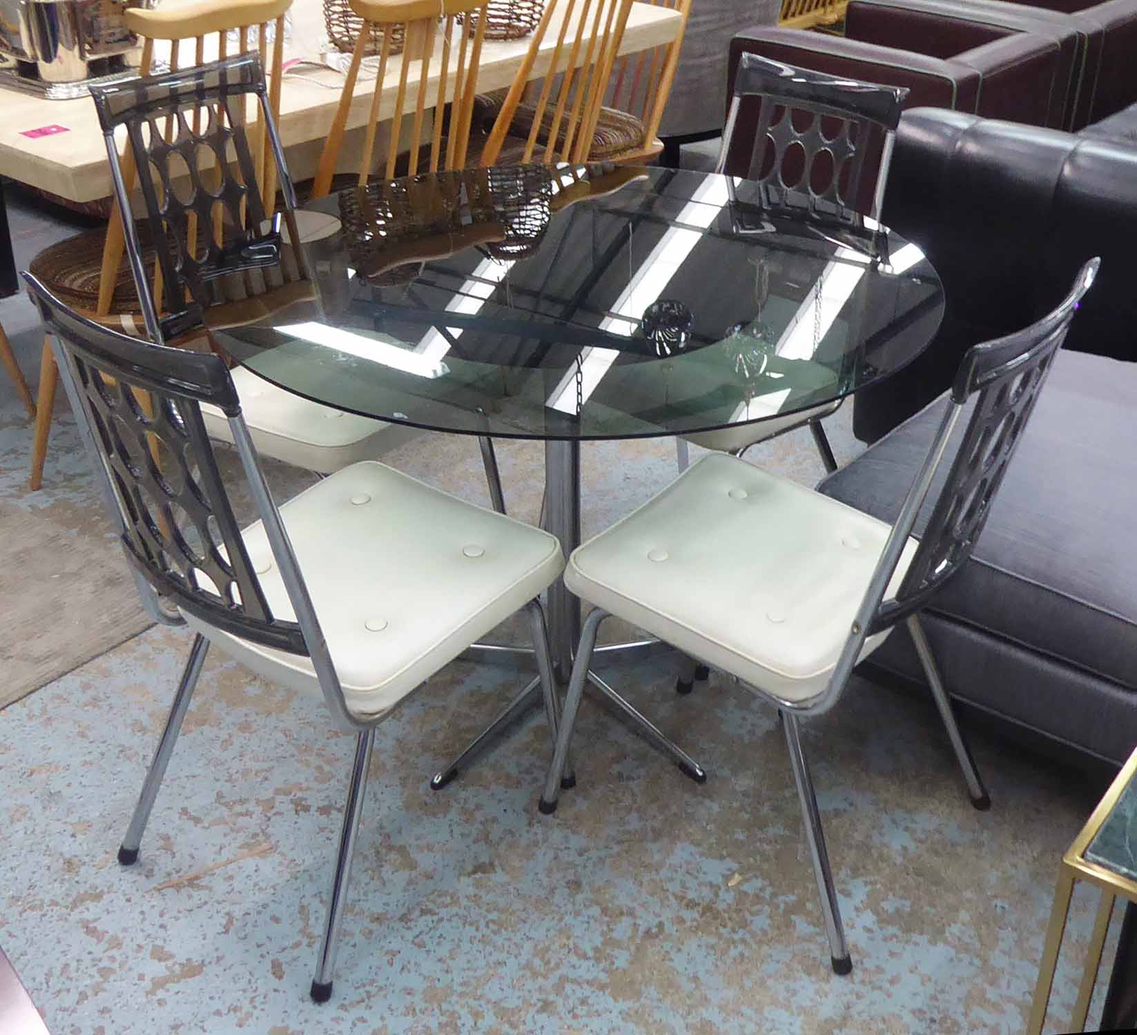 DINING TABLE, vintage 20th century with a circular glass top,