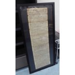 DECORATIVE VINTAGE ASIAN TEXT, framed and glazed, 148cm x 56cm.