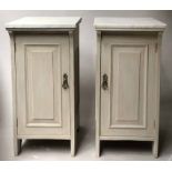 BEDSIDE CABINETS, a pair, late 19th century sycamore and traditionally grey painted,