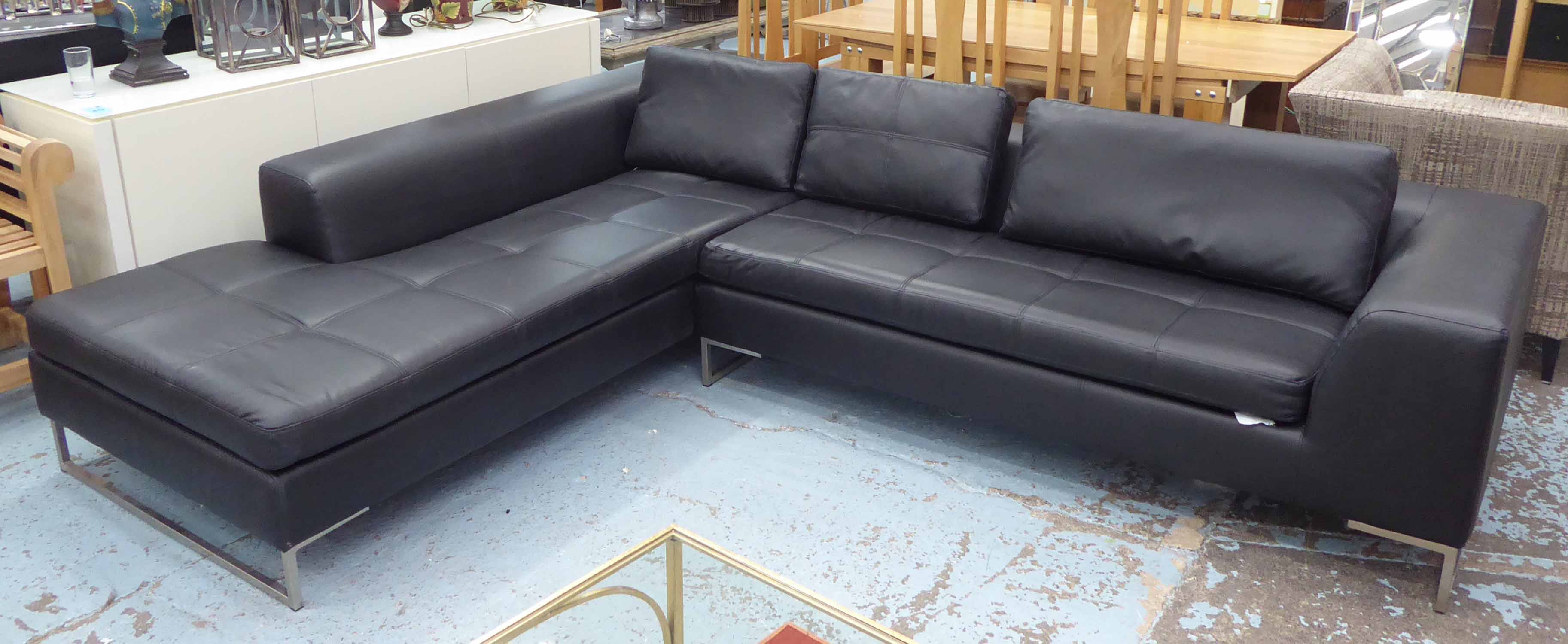 CORNER SOFA, contemporary design, black upholstered finish, 400cm at Longest x 62cm H.