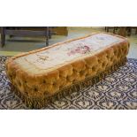 LONG STOOL, upholstered with a 19th century Aubusson tapestry top,